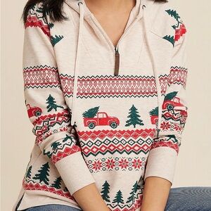 Maurices Red and Green Patterned Hoodie